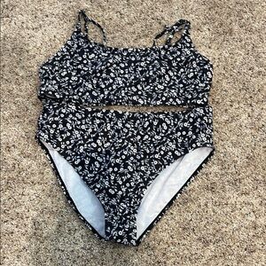 Black and White Floral Bikini Set